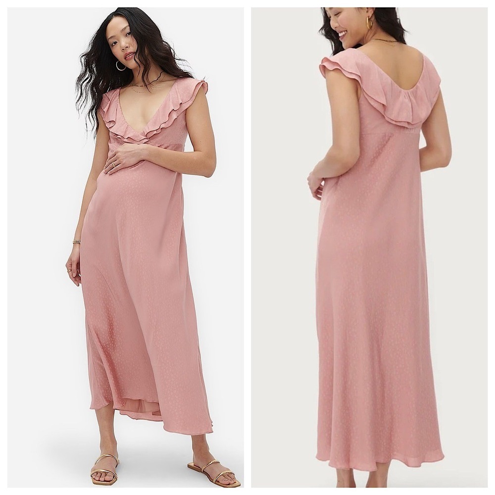 Hatch The Emily Midi Dress Women‎ Sz 2 Blush Floral Ruffle V-Neck Sleeveless